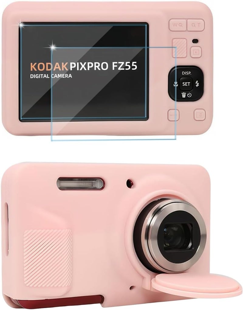 Frevyve Case for Kodak PIXPRO FZ55 Digital Camera Accessories, Soft Silicone Protective Case, Slim Fit Sleeve with Removable Lens Cover and Screen Protector, Lightweight, Anti-Scratch (Pale Pink) - Image 1